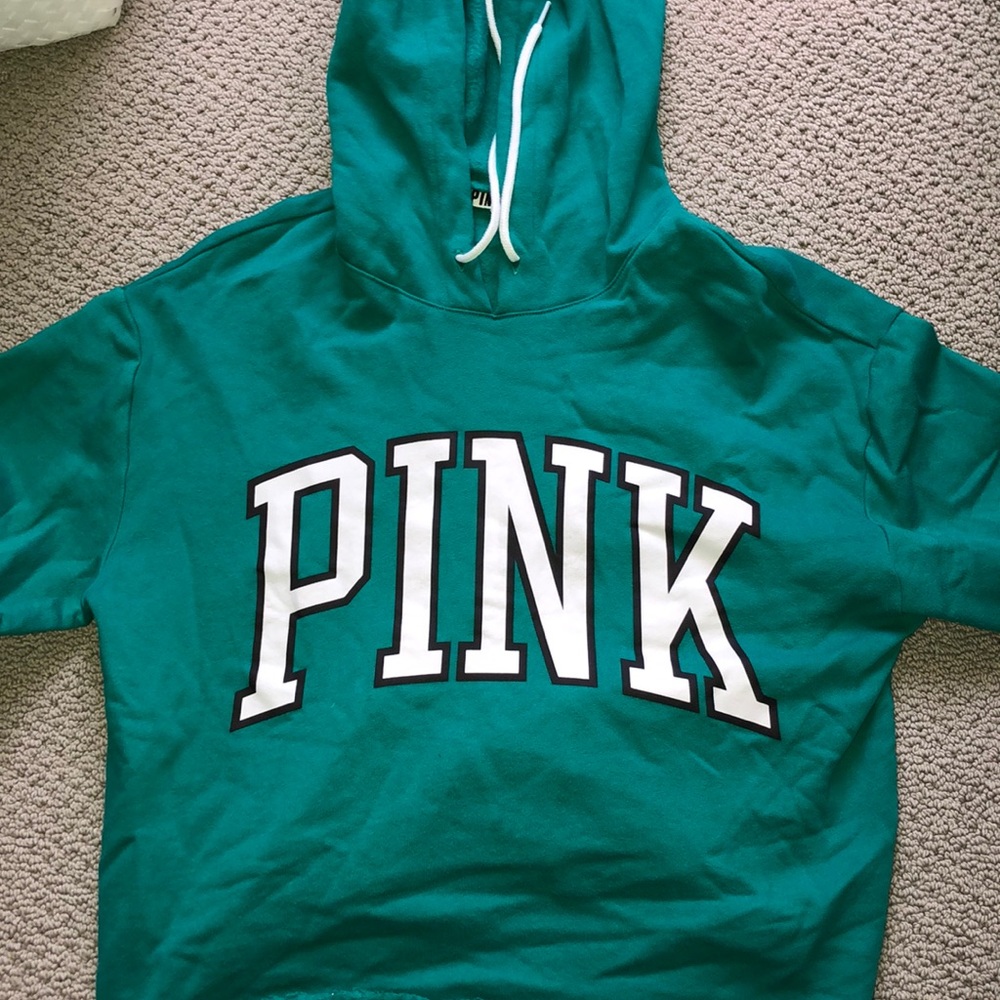 PINK brand cropped teal sweatshirt (S/M)